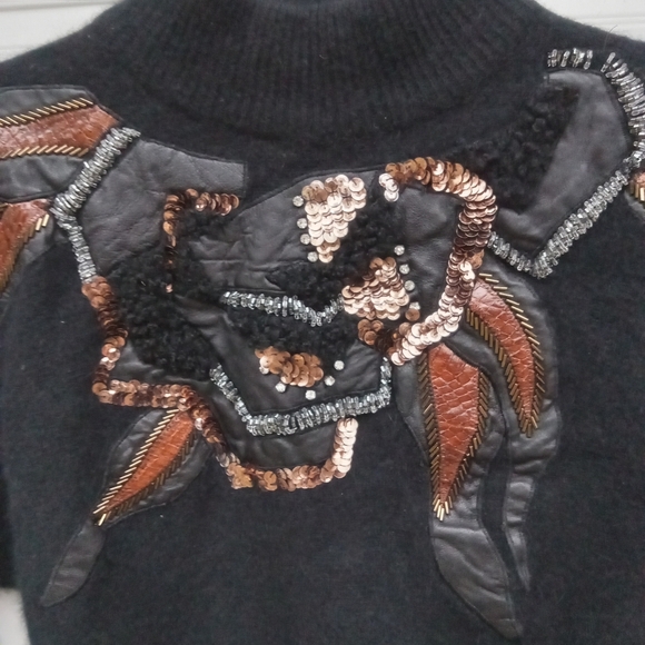 Vintage Erez Sweater Mock Neck Cropped Lambswool Angora Leather Snake Skin Med. - Picture 6 of 12